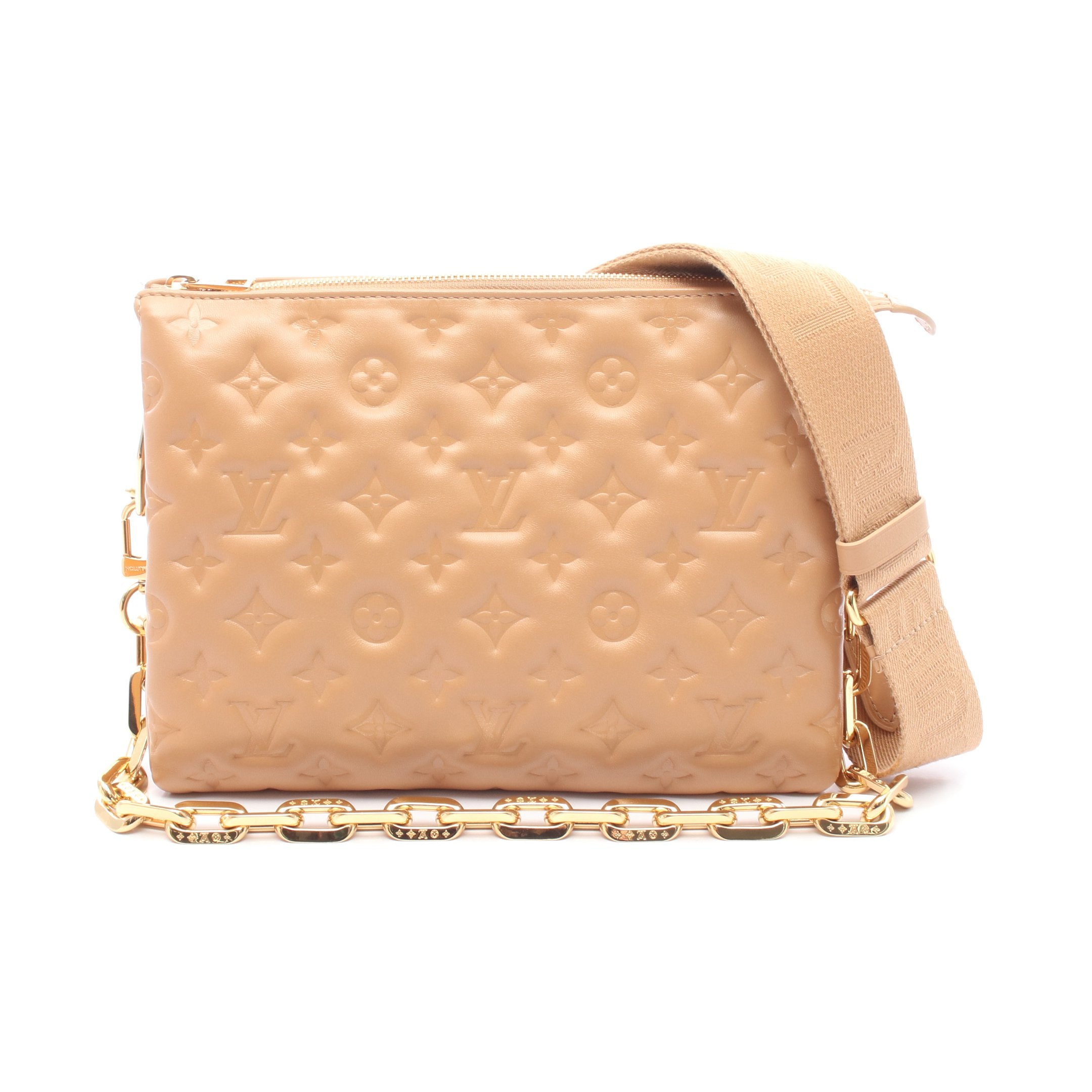 クッサンPM モノグラム キャメル チェーンショルダーバッグ ラムレザー