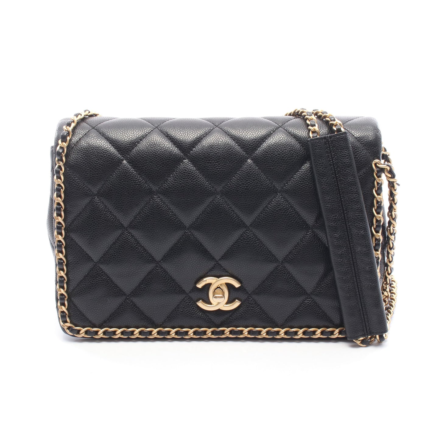マトラッセ チェーンショルダーバッグ キャビアスキン ブラック ゴールド金具 シャネル バッグ CHANEL