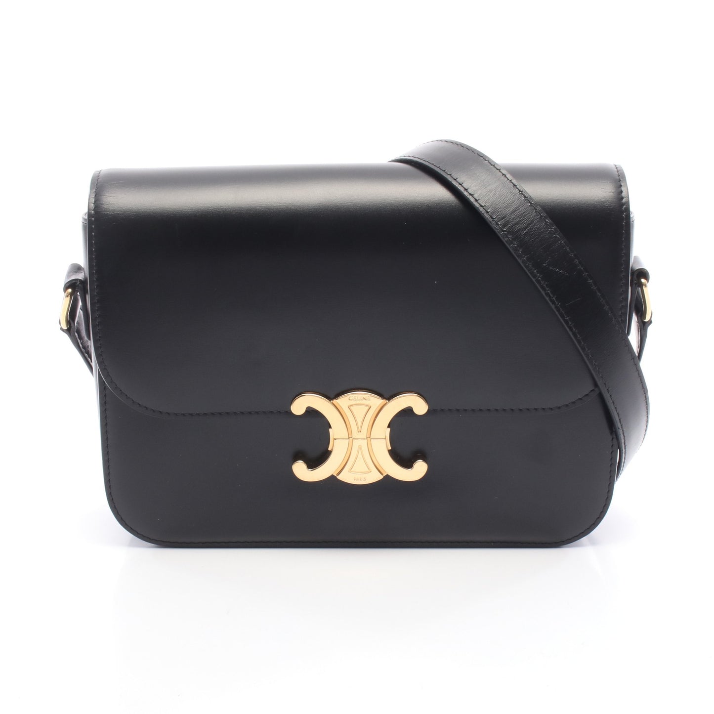 クラシック トリオンフ ミディアム ショルダーバッグ レザー ブラック セリーヌ バッグ CELINE