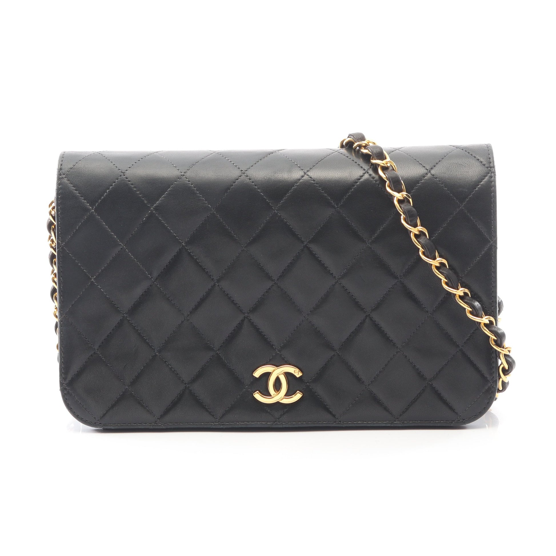 マトラッセ フルフラップ チェーンショルダーバッグ ラムスキン ブラック ゴールド金具 シャネル バッグ CHANEL