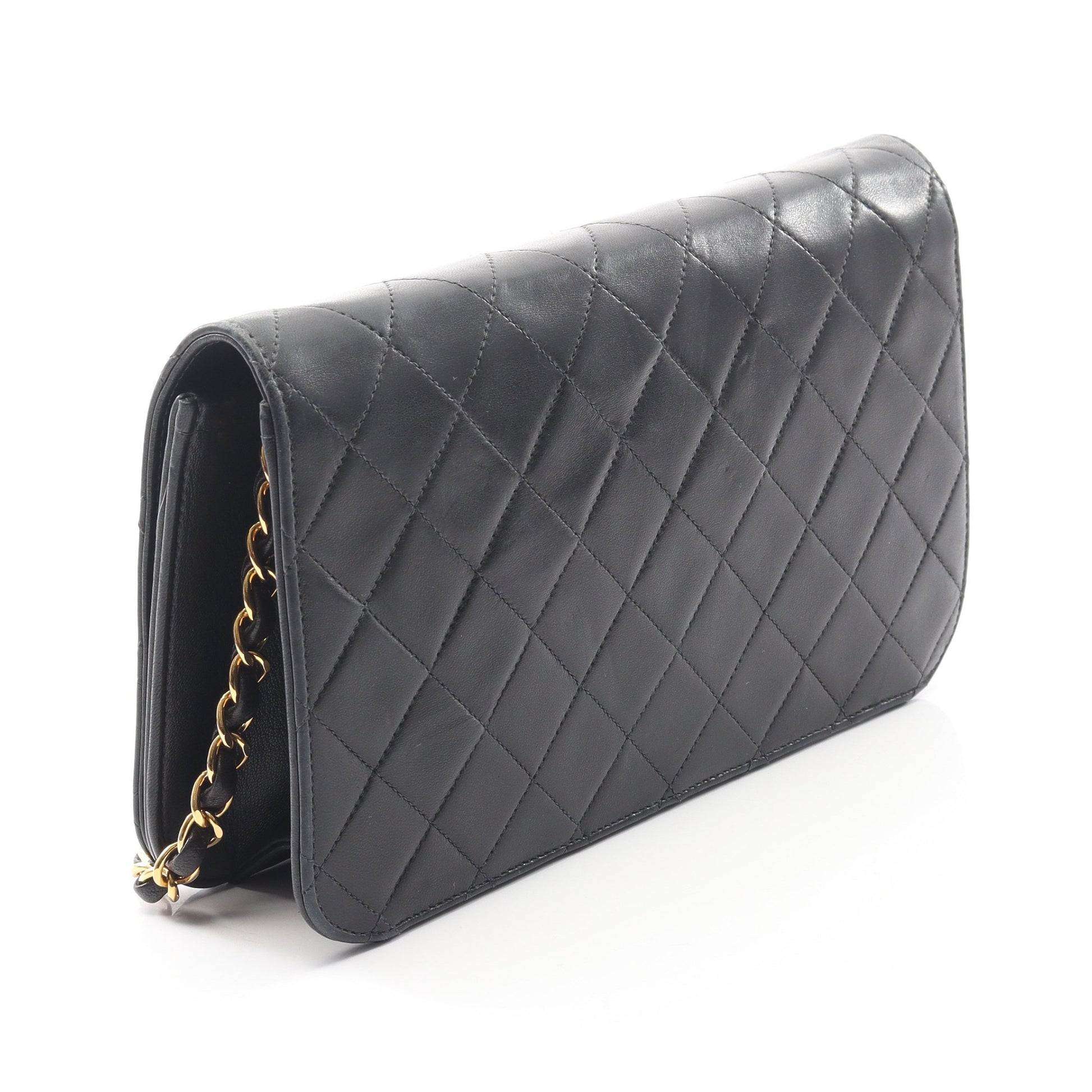 マトラッセ フルフラップ チェーンショルダーバッグ ラムスキン ブラック ゴールド金具 シャネル バッグ CHANEL