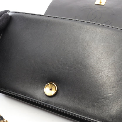 マトラッセ フルフラップ チェーンショルダーバッグ ラムスキン ブラック ゴールド金具 シャネル バッグ CHANEL