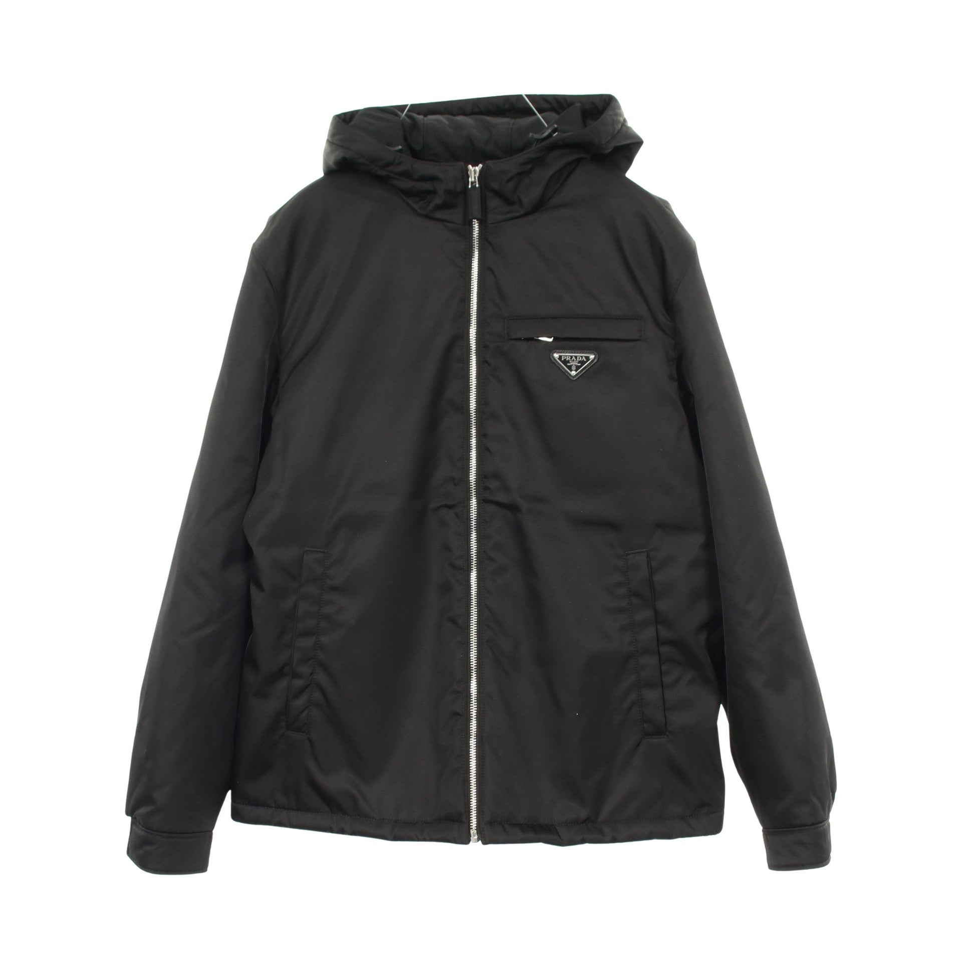 Re-Nylon ジップアップ ジャケット ナイロン ブラック フード付き 中綿 