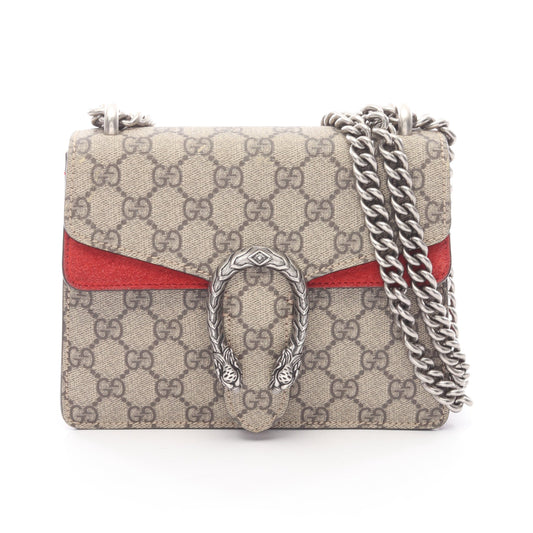 ディオニュソス GGスプリーム Wチェーンショルダーバッグ PVC スエード ベージュ レッド グッチ