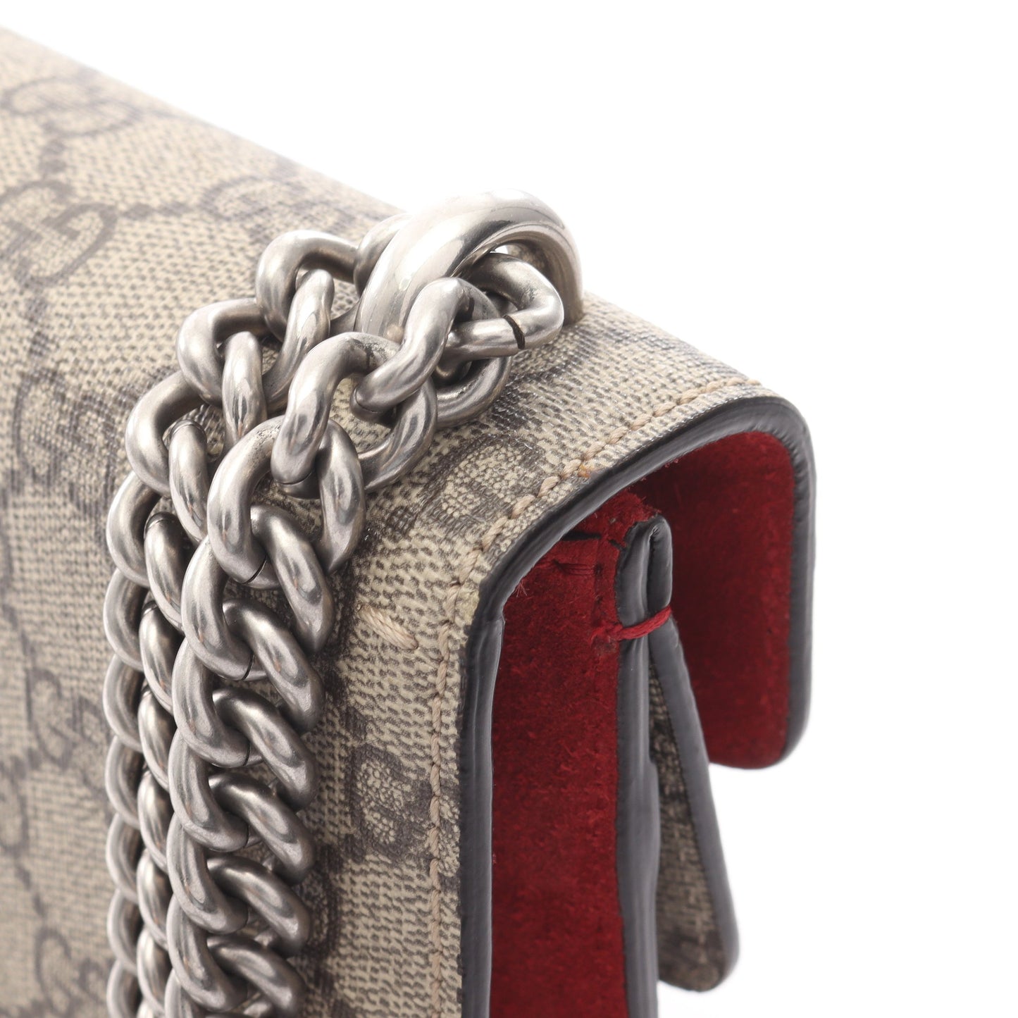 ディオニュソス GGスプリーム Wチェーンショルダーバッグ PVC スエード ベージュ レッド グッチ