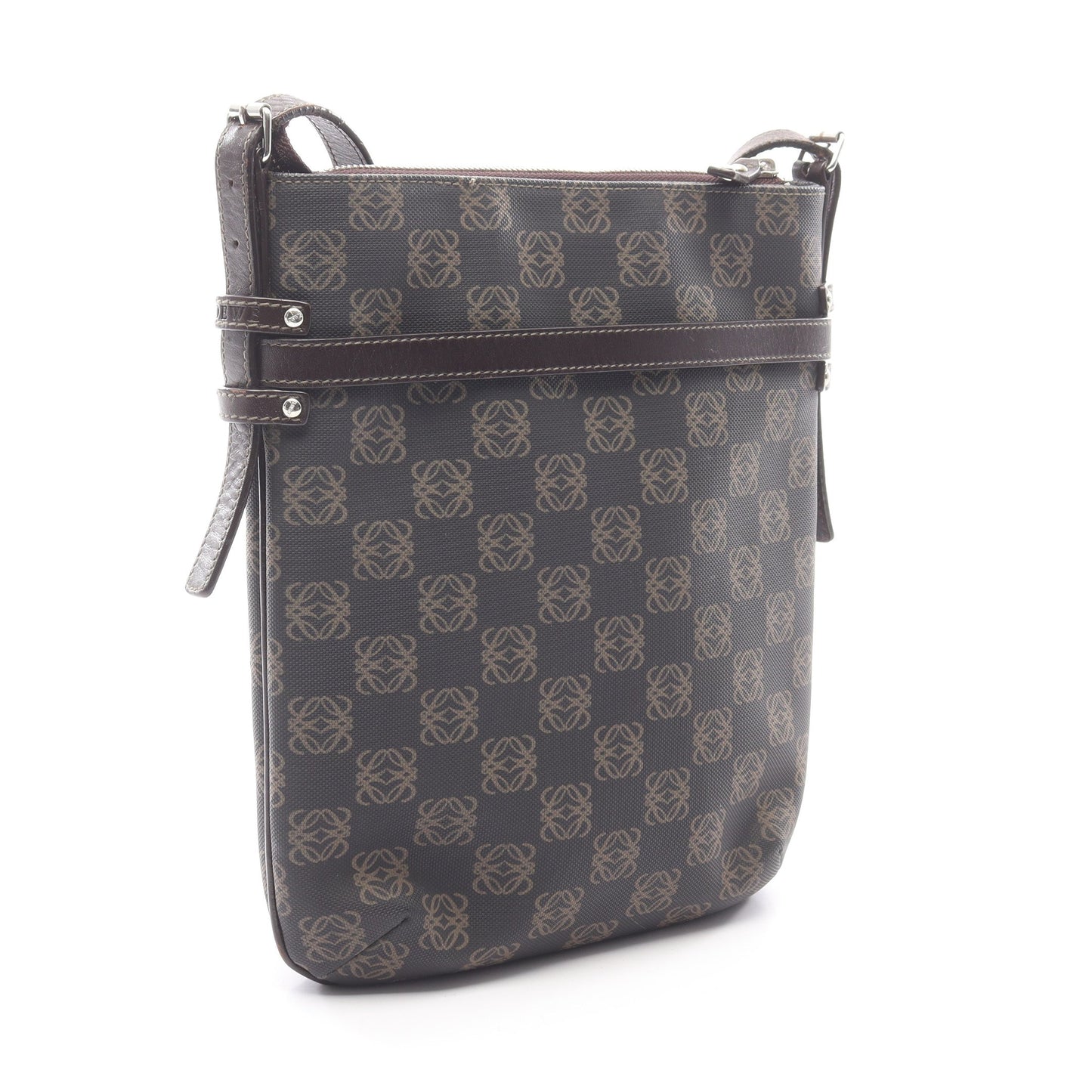 リピートアナグラム ショルダーバッグ PVC レザー ダークブラウン ロエベ バッグ LOEWE