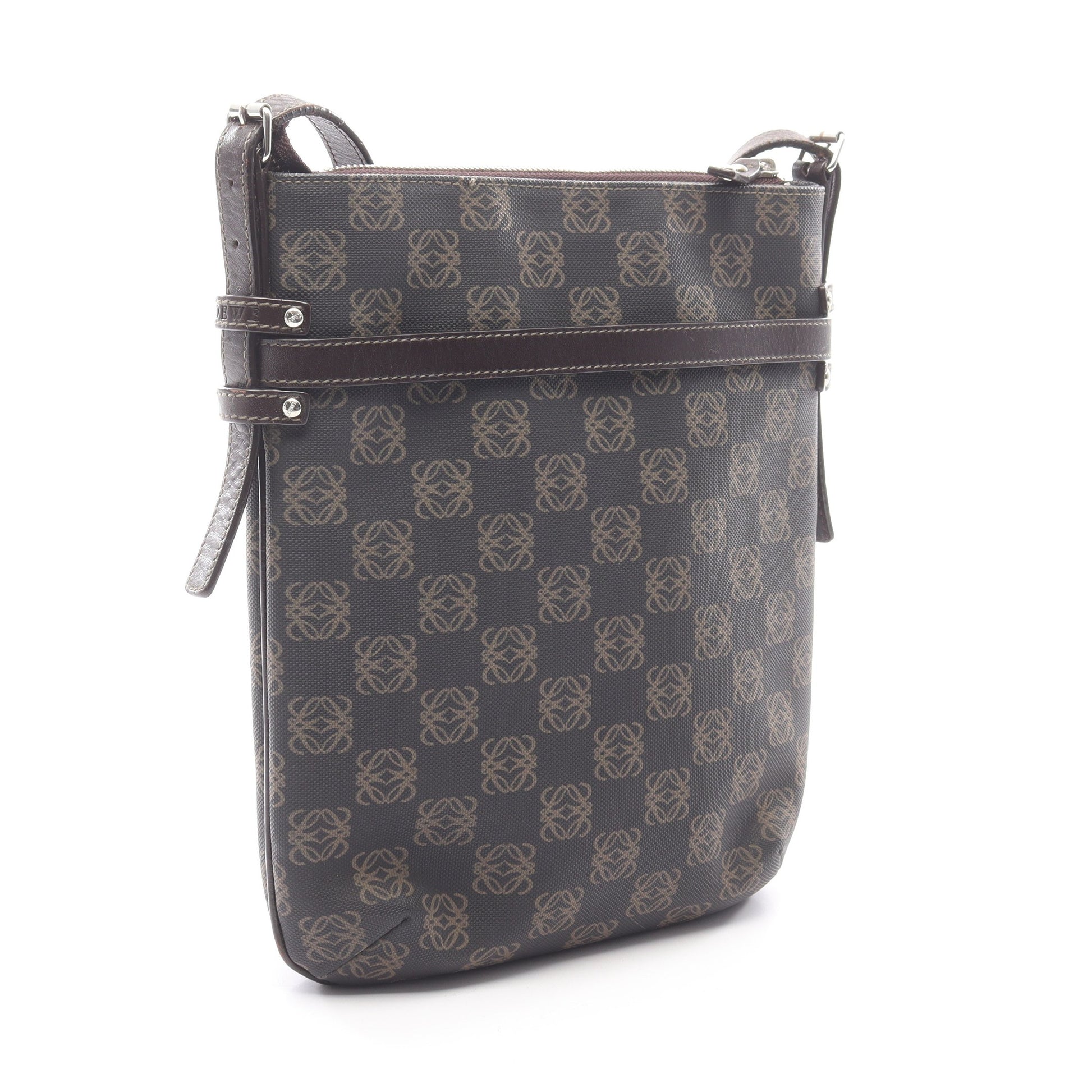 リピートアナグラム ショルダーバッグ PVC レザー ダークブラウン ロエベ バッグ LOEWE
