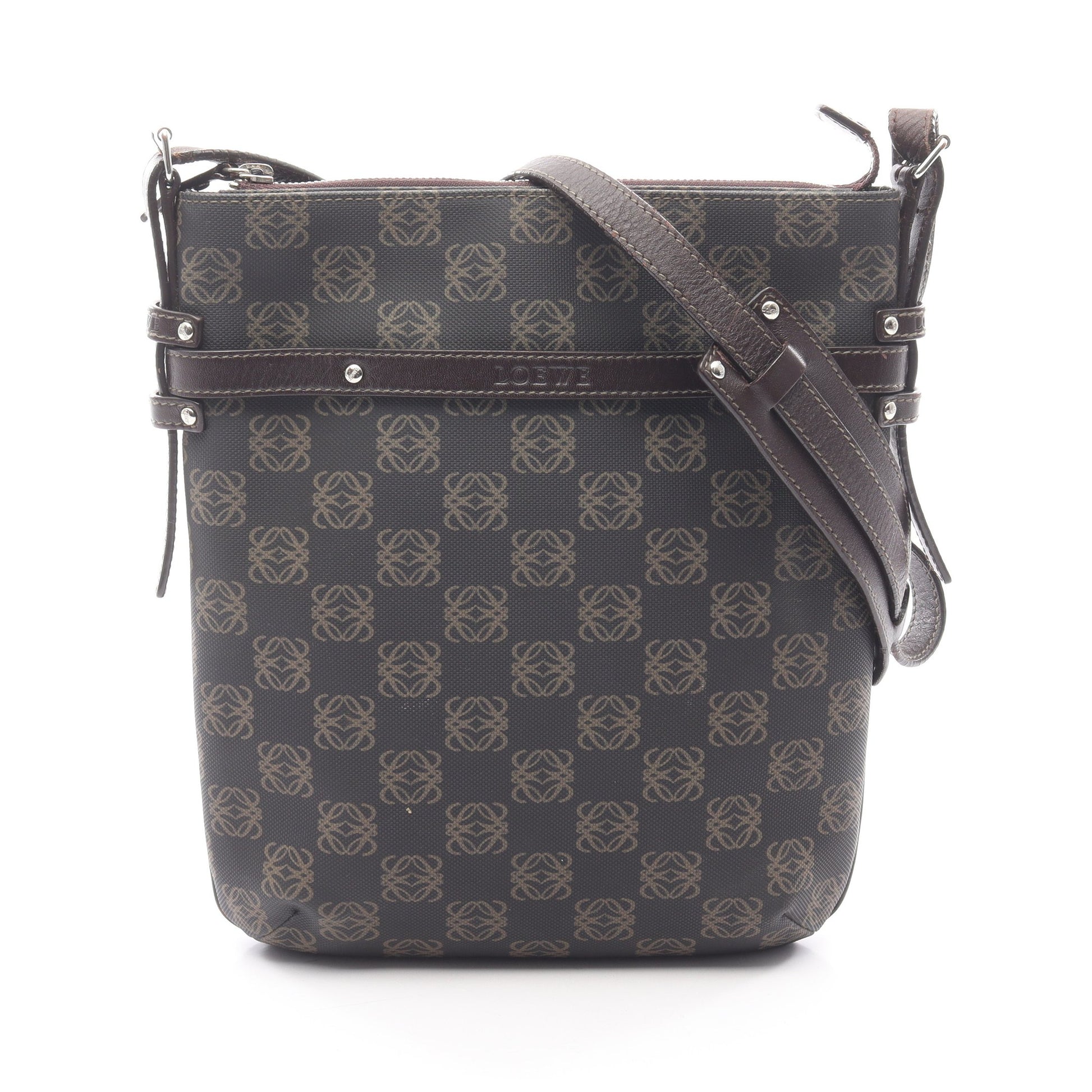 リピートアナグラム ショルダーバッグ PVC レザー ダークブラウン ロエベ バッグ LOEWE