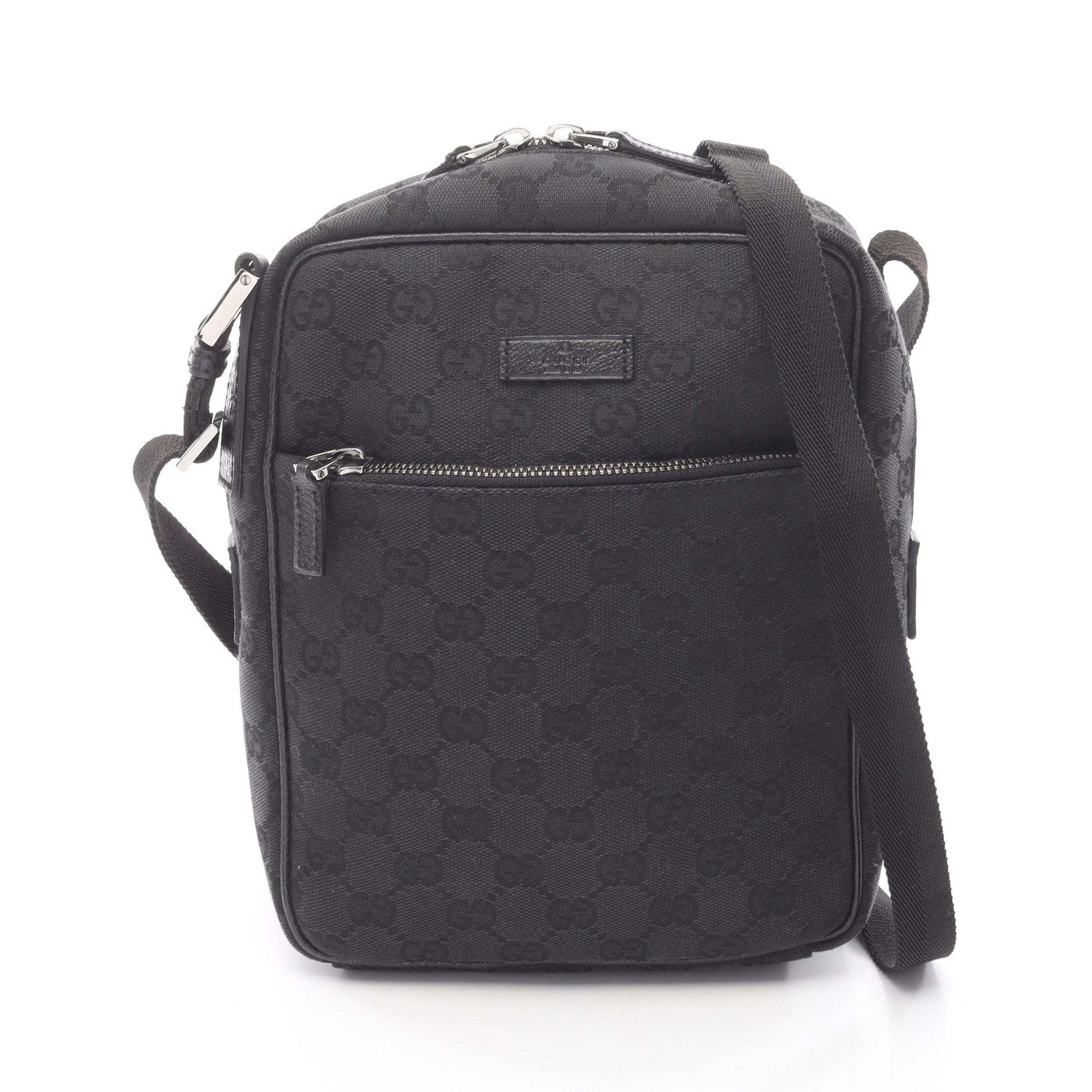 GGキャンバス ショルダーバッグ キャンバス レザー ブラック グッチ バッグ GUCCI