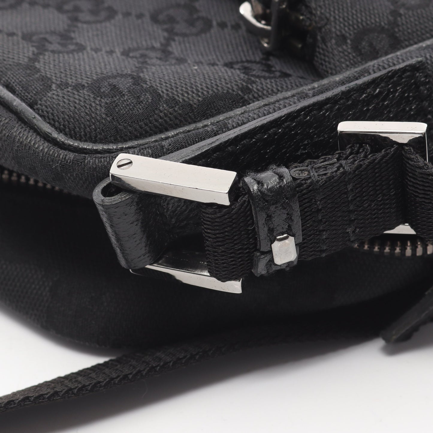 GGキャンバス ショルダーバッグ キャンバス レザー ブラック グッチ バッグ GUCCI