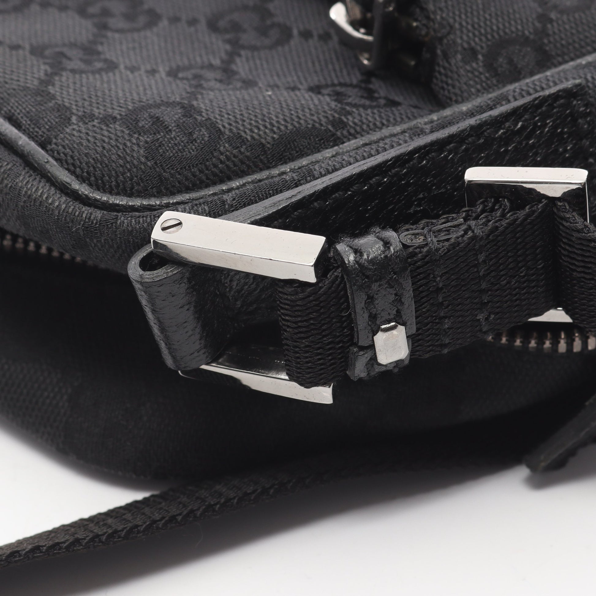 GGキャンバス ショルダーバッグ キャンバス レザー ブラック グッチ バッグ GUCCI