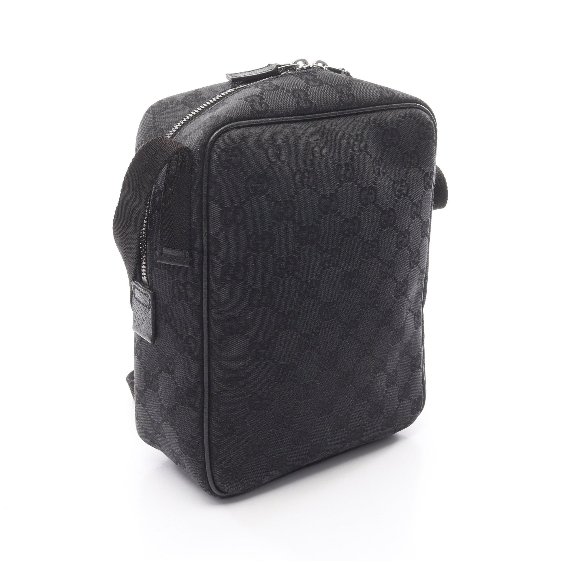 GGキャンバス ショルダーバッグ キャンバス レザー ブラック グッチ バッグ GUCCI