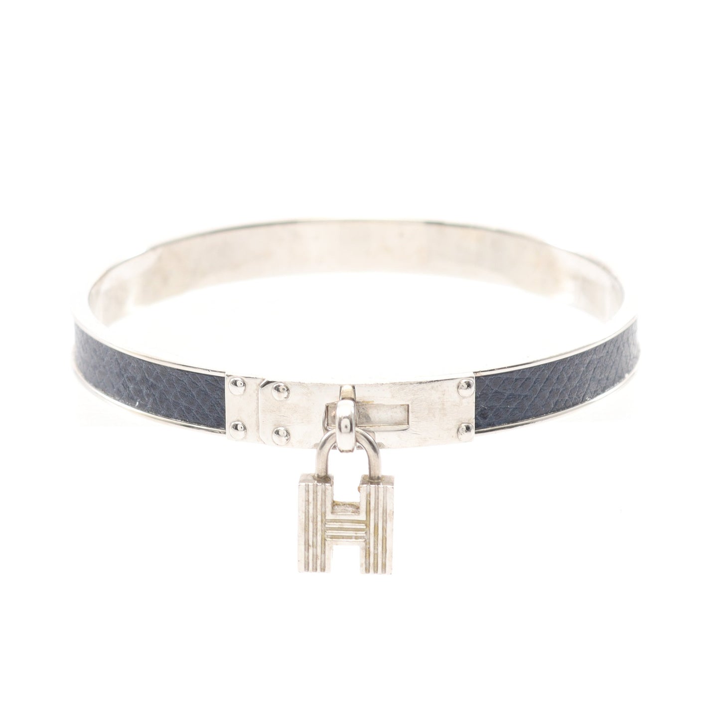 ケリーバングル バングル レザー シルバー ネイビー Hモチーフ エルメス アクセサリー HERMES