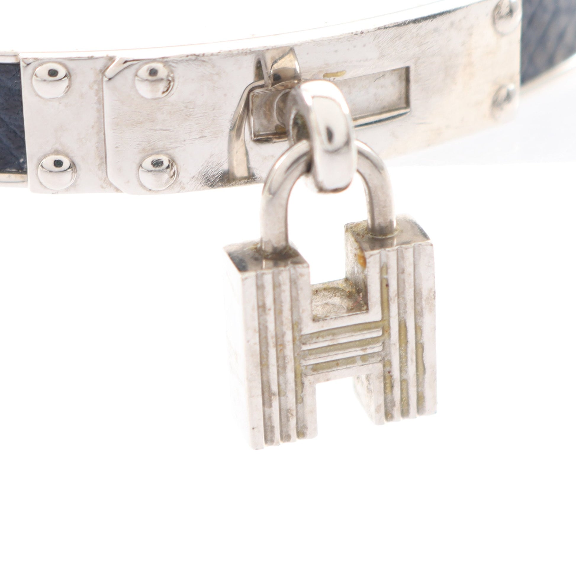 ケリーバングル バングル レザー シルバー ネイビー Hモチーフ エルメス アクセサリー HERMES
