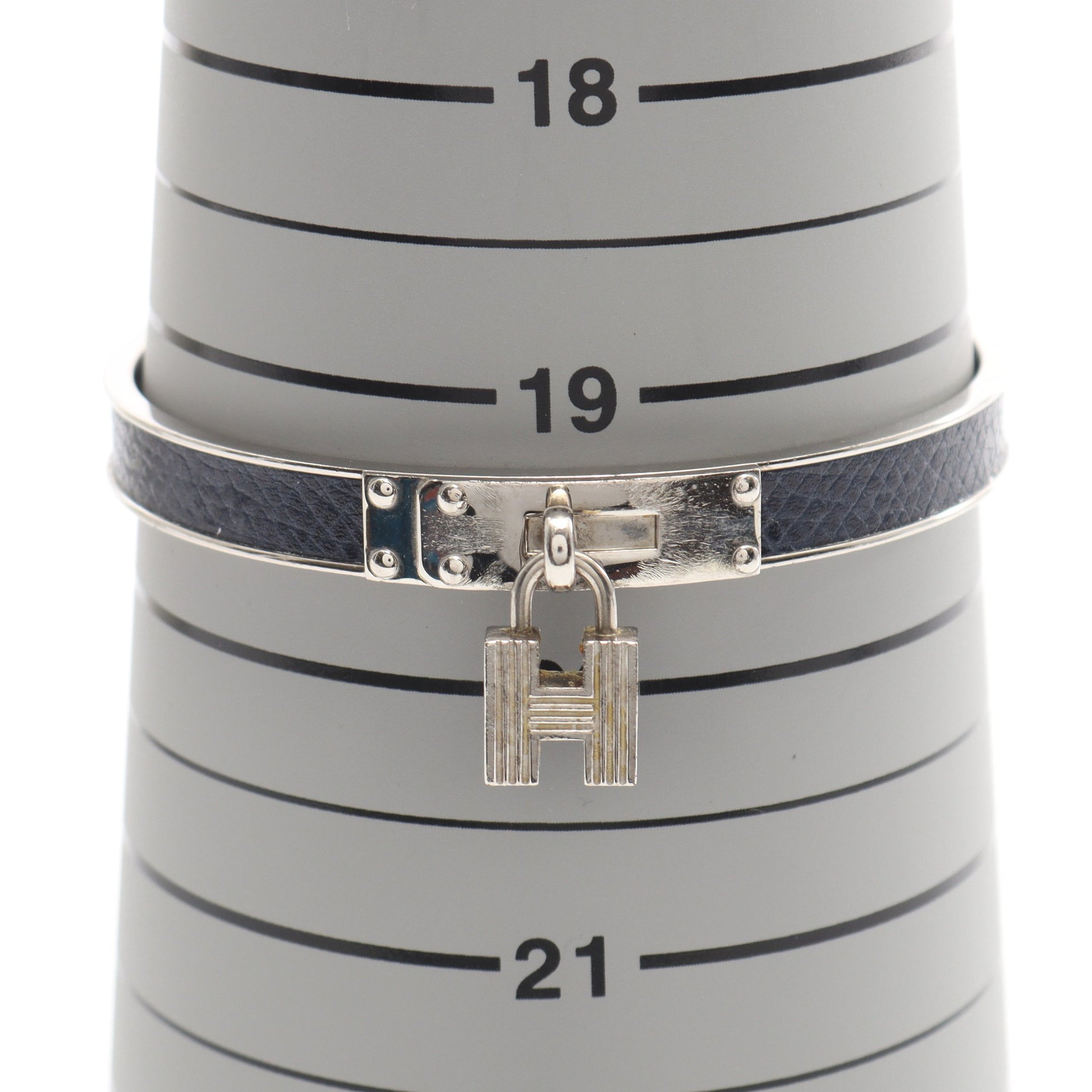 ケリーバングル バングル レザー シルバー ネイビー Hモチーフ エルメス アクセサリー HERMES