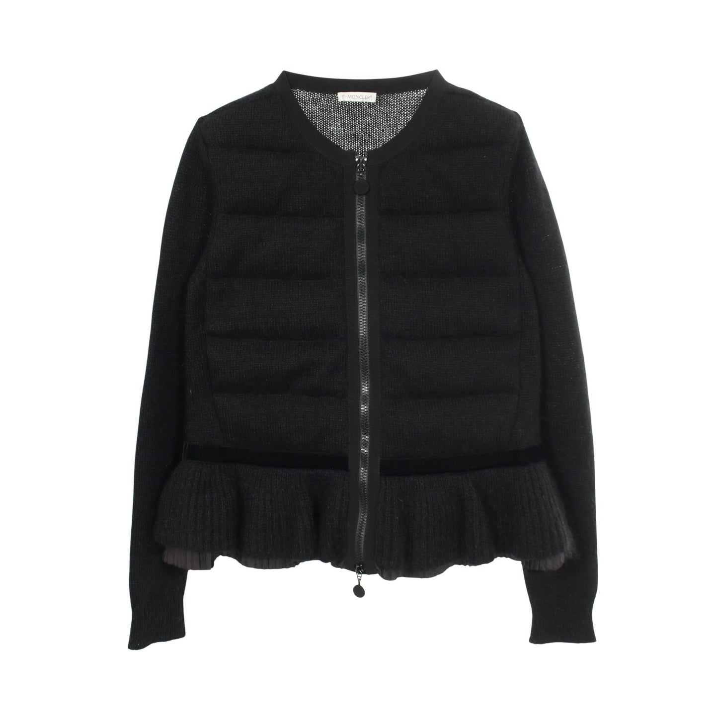 フリル ニットダウンジャケット カーディガン ウール モヘヤ ナイロン カシミヤ ブラック モンクレール トップス MONCLER