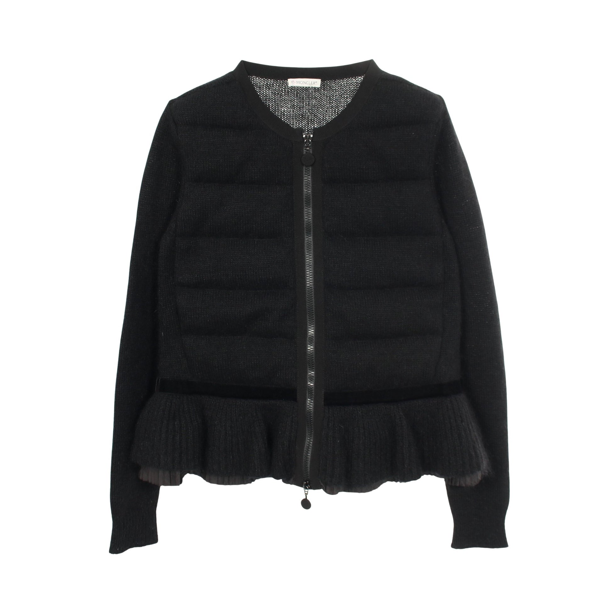 フリル ニットダウンジャケット カーディガン ウール モヘヤ ナイロン カシミヤ ブラック モンクレール トップス MONCLER