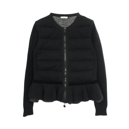 フリル ニットダウンジャケット カーディガン ウール モヘヤ ナイロン カシミヤ ブラック モンクレール トップス MONCLER
