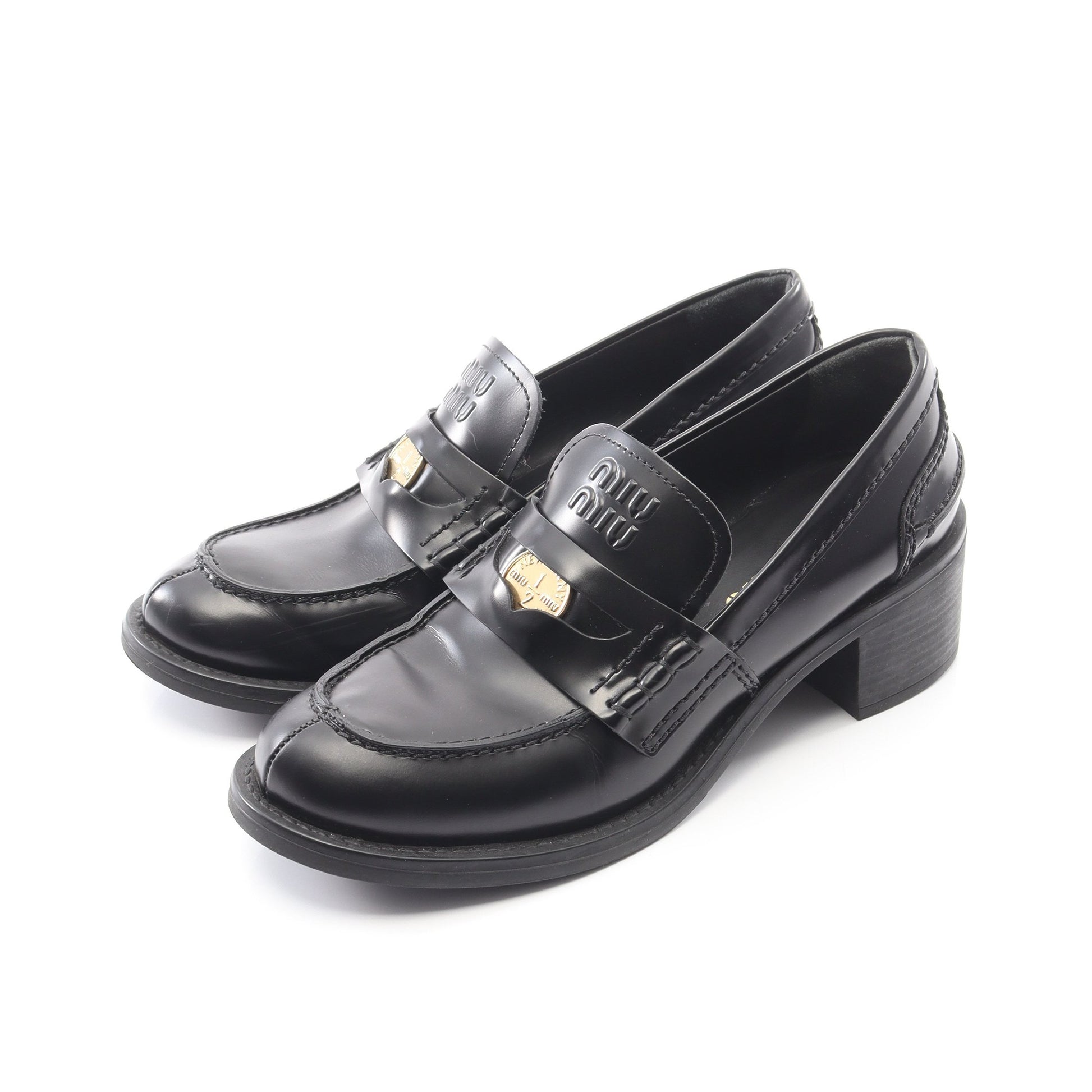 ブラッシュドレザー ローファー レザー ブラック ミュウミュウ シューズ miu miu
