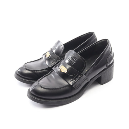 ブラッシュドレザー ローファー レザー ブラック ミュウミュウ シューズ miu miu