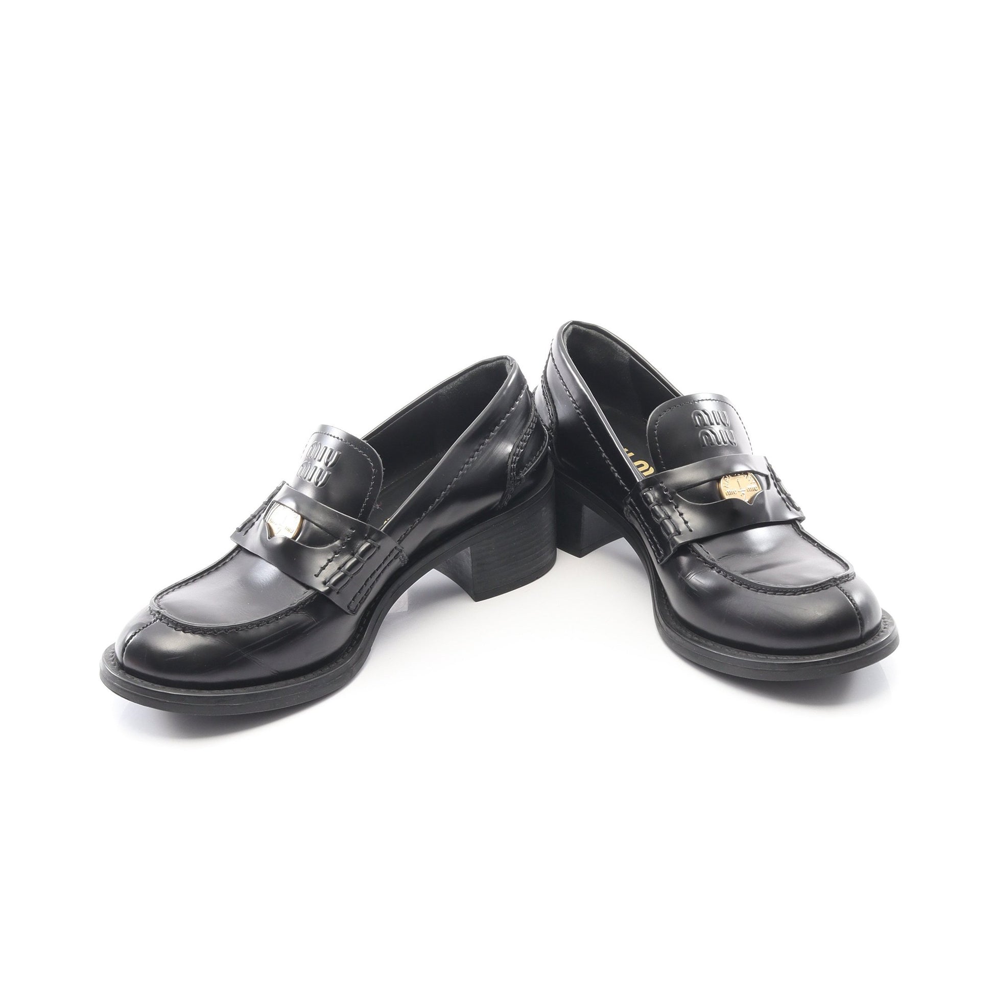 ブラッシュドレザー ローファー レザー ブラック ミュウミュウ シューズ miu miu