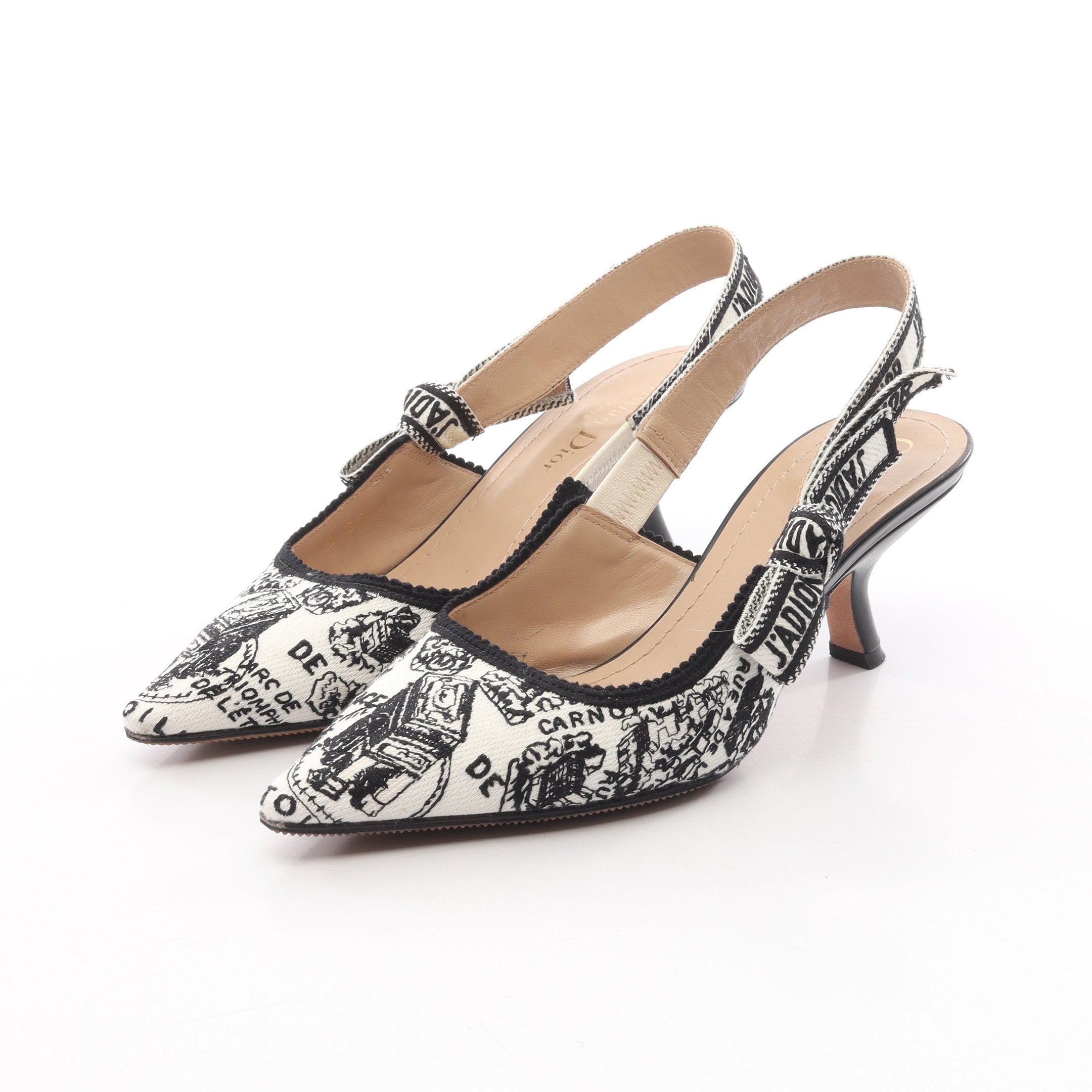 J'ADIOR スリングバック パンプス キャンバス レザー ホワイト