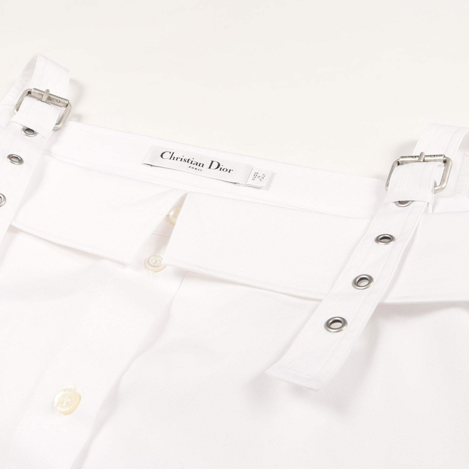 BEE刺繍 オフショルダーシャツ ブラウス コットン ホワイト クリスチャンディオール トップス Christian Dior