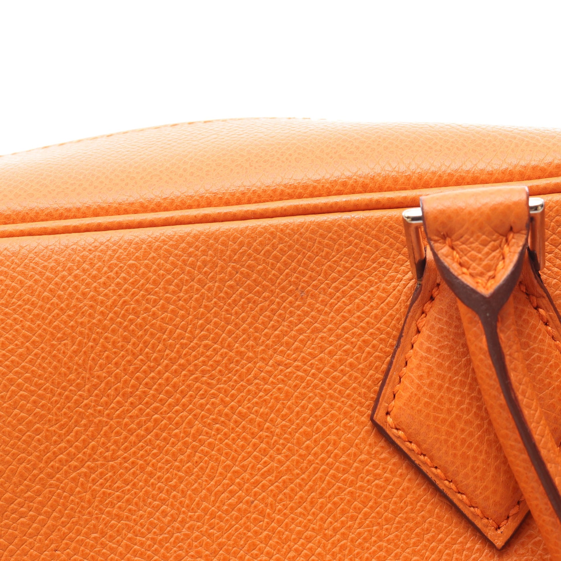 プリュム28 ハンドバッグ ヴォーエプソン オレンジ シルバー金具 □H刻印 エルメス バッグ HERMES