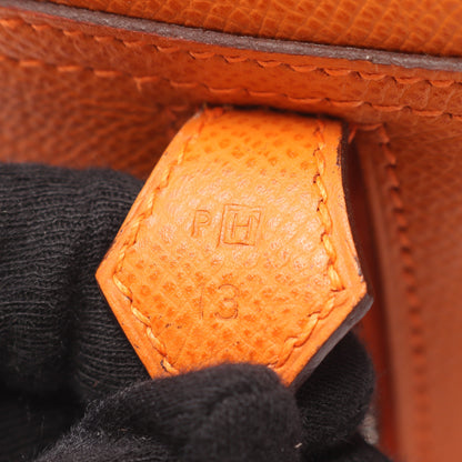 プリュム28 ハンドバッグ ヴォーエプソン オレンジ シルバー金具 □H刻印 エルメス バッグ HERMES