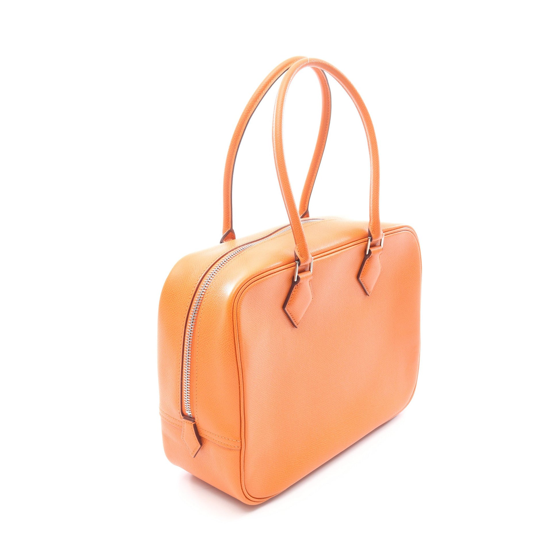 プリュム28 ハンドバッグ ヴォーエプソン オレンジ シルバー金具 □H刻印 エルメス バッグ HERMES
