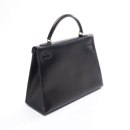 ケリー32 ハンドバッグ ボックスカーフ ブラック ゴールド金具 外縫い 2WAY ○V刻印 エルメス バッグ HERMES