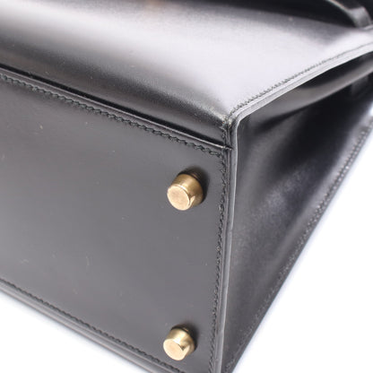 ケリー32 ハンドバッグ ボックスカーフ ブラック ゴールド金具 外縫い 2WAY ○V刻印 エルメス バッグ HERMES