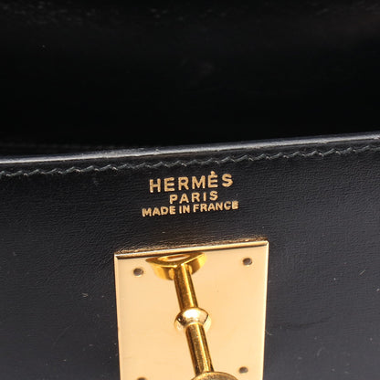 ケリー32 ハンドバッグ ボックスカーフ ブラック ゴールド金具 外縫い 2WAY ○V刻印 エルメス バッグ HERMES