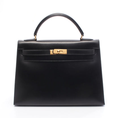 ケリー32 ハンドバッグ ボックスカーフ ブラック ゴールド金具 外縫い 2WAY ○V刻印 エルメス バッグ HERMES
