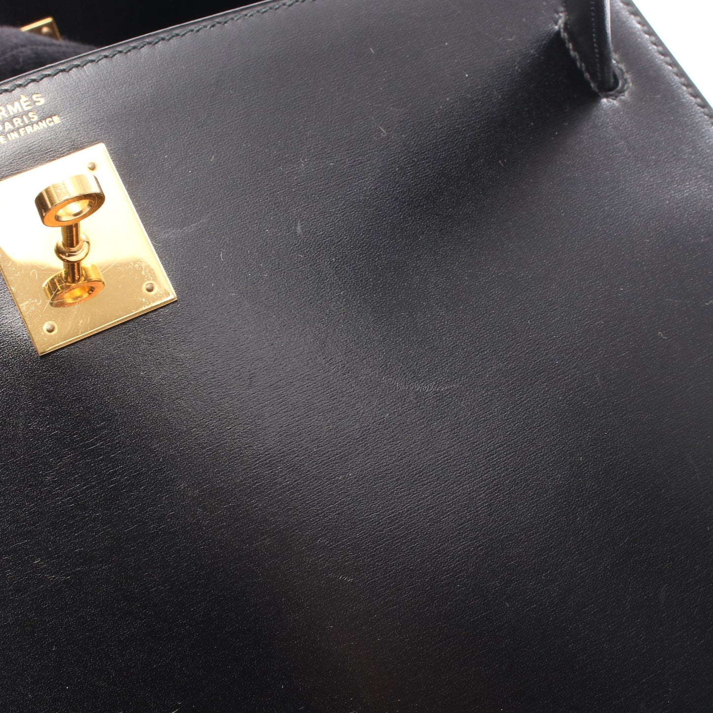 ケリー32 ハンドバッグ ボックスカーフ ブラック ゴールド金具 外縫い 2WAY ○V刻印 エルメス バッグ HERMES