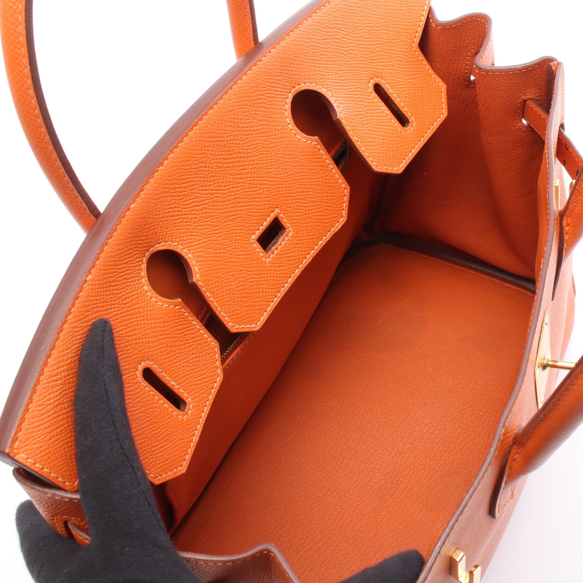 バーキン30 ハンドバッグ ヴォーエプソン オレンジ ゴールド金具 □Q刻印 エルメス バッグ HERMES