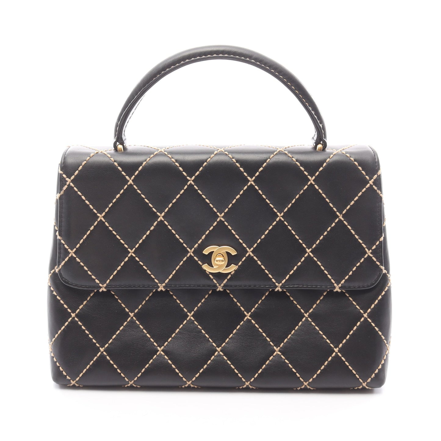 ワイルドステッチ トップハンドル ハンドバッグ レザー ブラック ゴールド金具 シャネル バッグ CHANEL