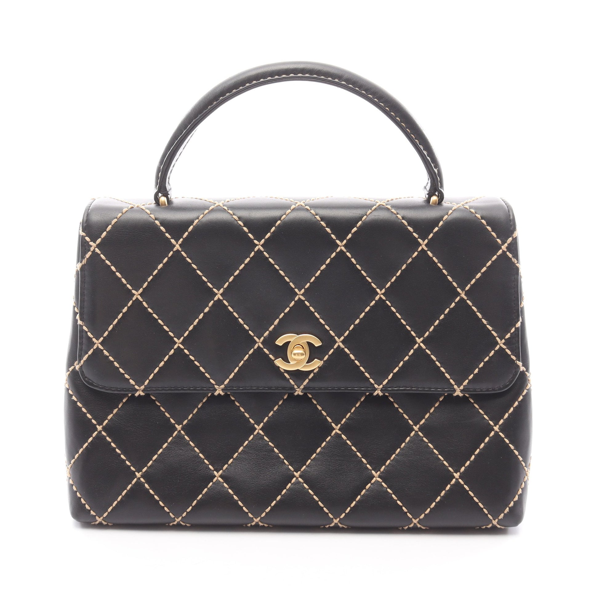 ワイルドステッチ トップハンドル ハンドバッグ レザー ブラック ゴールド金具 シャネル バッグ CHANEL