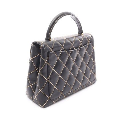 ワイルドステッチ トップハンドル ハンドバッグ レザー ブラック ゴールド金具 シャネル バッグ CHANEL