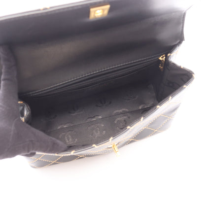 ワイルドステッチ トップハンドル ハンドバッグ レザー ブラック ゴールド金具 シャネル バッグ CHANEL