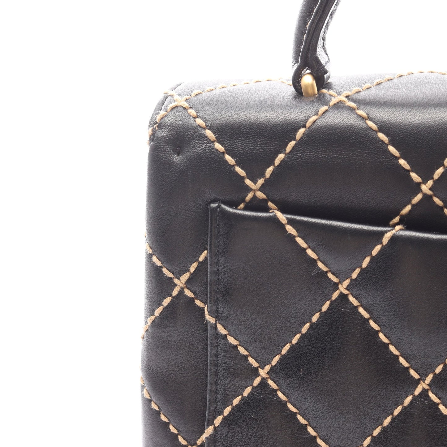 ワイルドステッチ トップハンドル ハンドバッグ レザー ブラック ゴールド金具 シャネル バッグ CHANEL