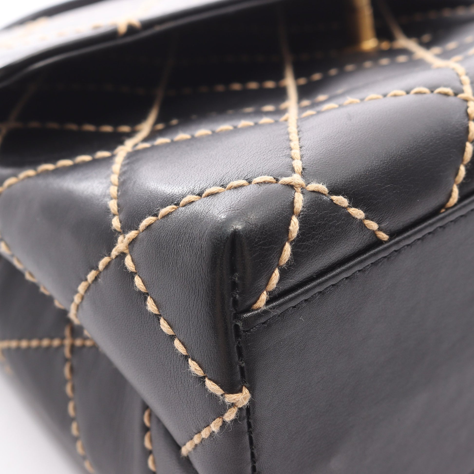 ワイルドステッチ トップハンドル ハンドバッグ レザー ブラック ゴールド金具 シャネル バッグ CHANEL