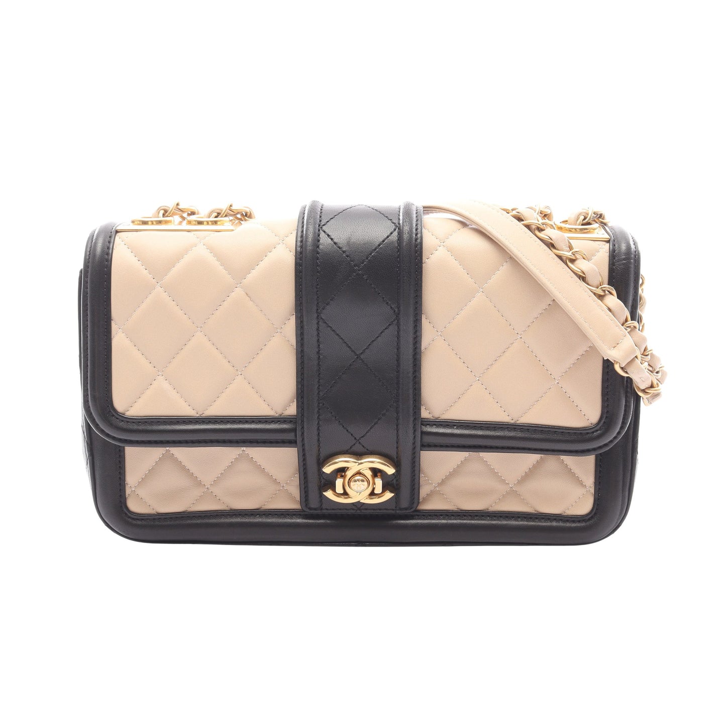 マトラッセ チェーンショルダーバッグ ラムスキン ブラック ベージュ ゴールド金具 シャネル バッグ CHANEL