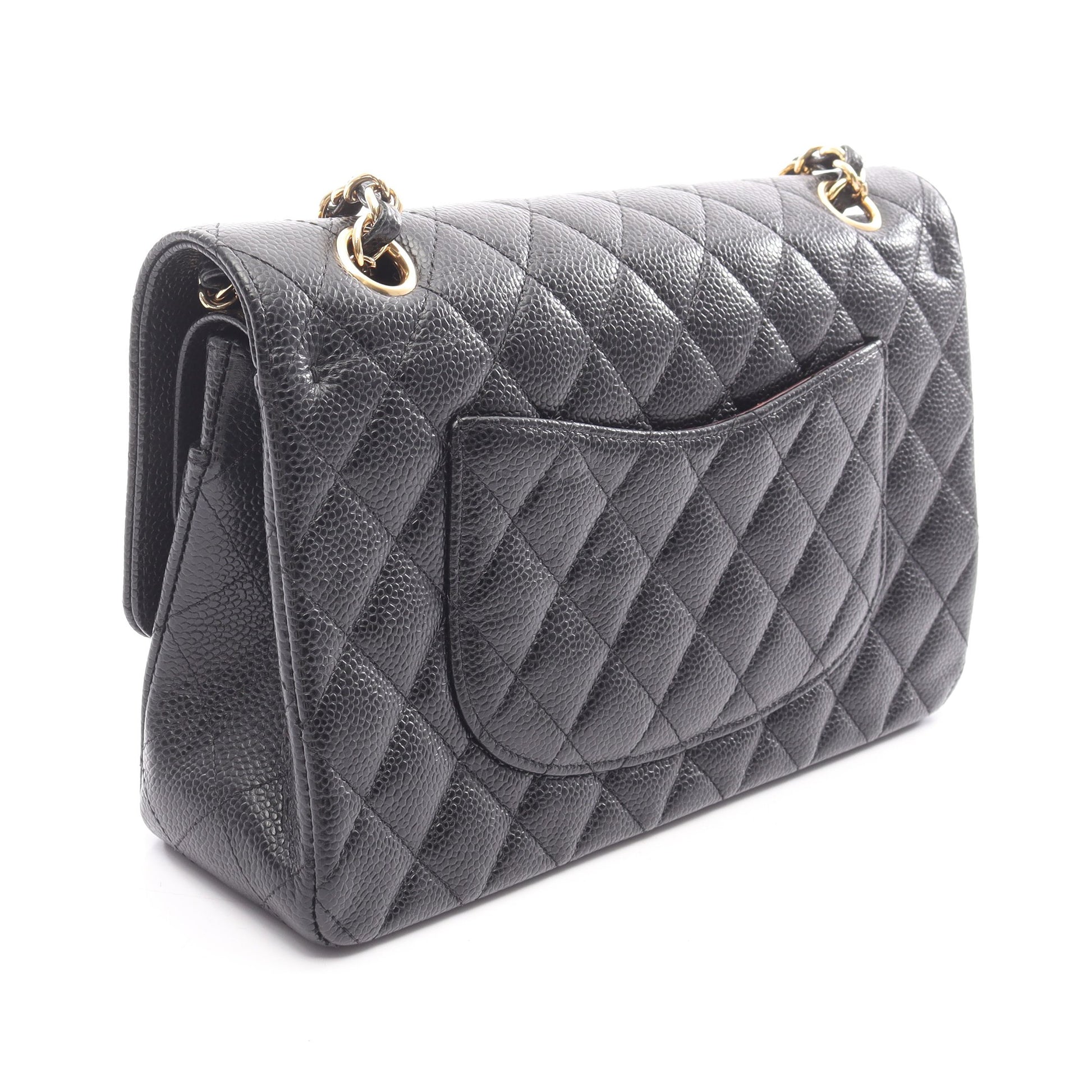 マトラッセ Wフラップ Wチェーンショルダーバッグ キャビアスキン ブラック ゴールド金具 シャネル バッグ CHANEL