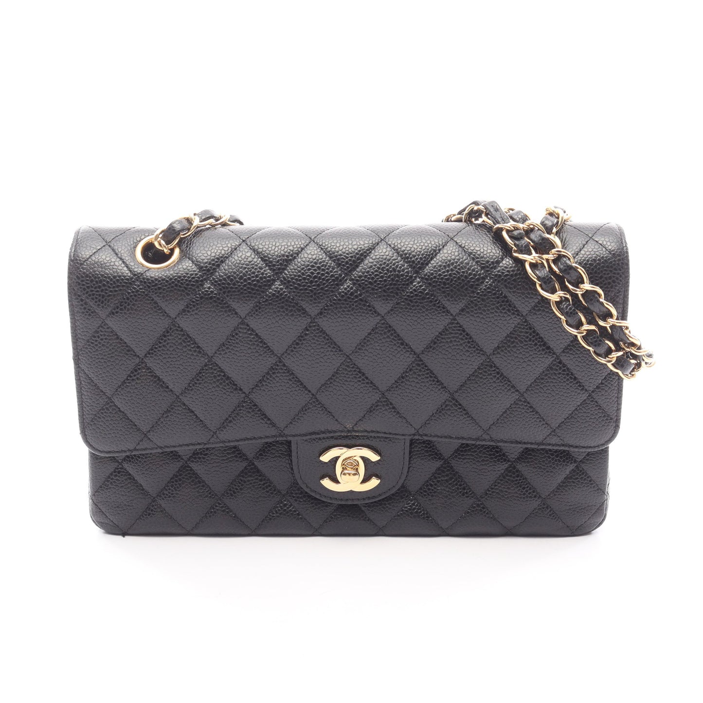 マトラッセ Wフラップ Wチェーンショルダーバッグ キャビアスキン ブラック ゴールド金具 シャネル バッグ CHANEL