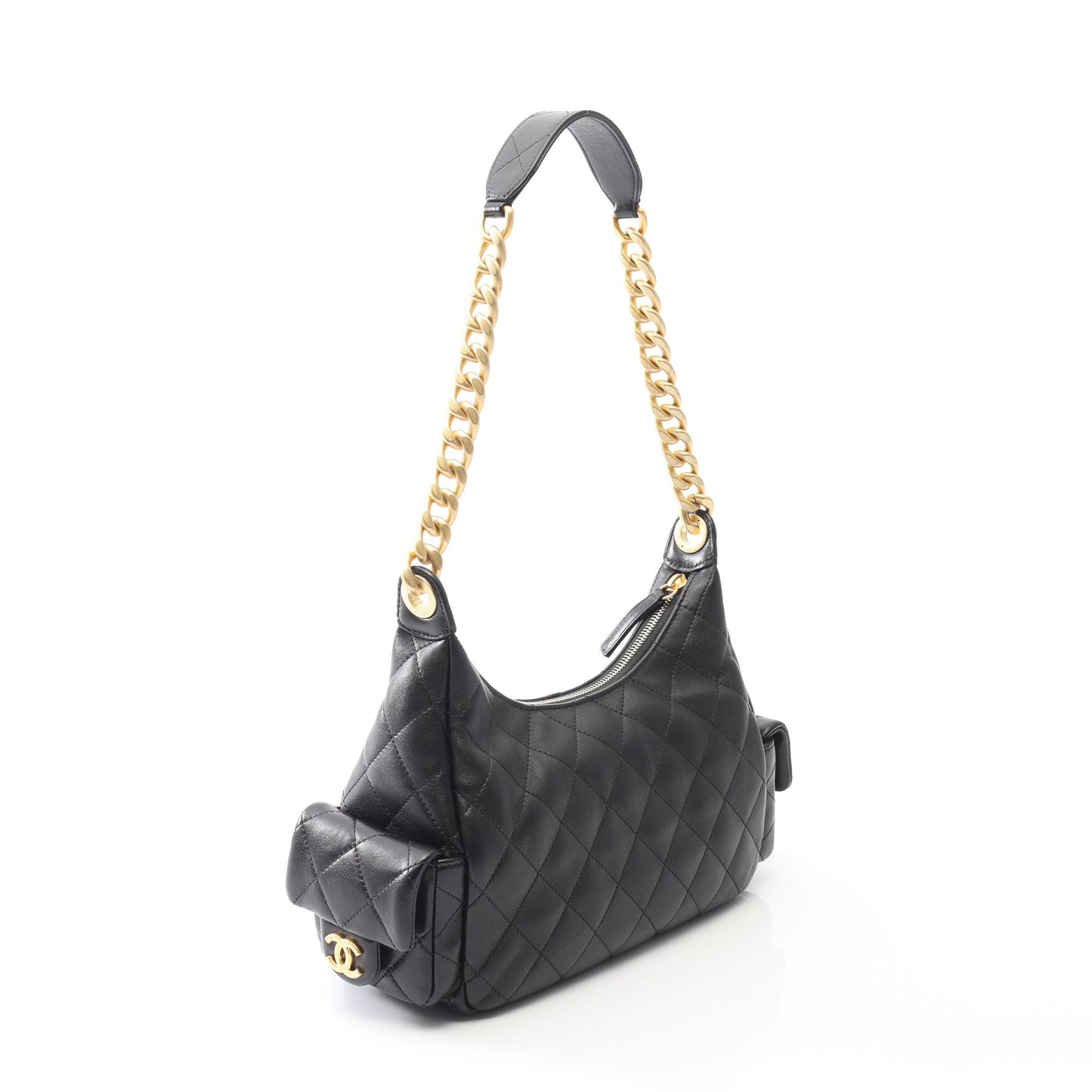 マトラッセ ホーボー ワンショルダーバッグ シャイニーラムスキン ブラック ゴールド金具 シャネル バッグ CHANEL