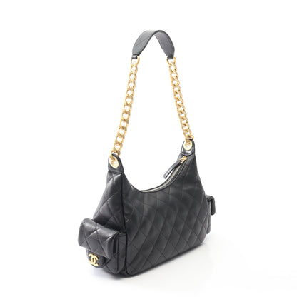 マトラッセ ホーボー ワンショルダーバッグ シャイニーラムスキン ブラック ゴールド金具 シャネル バッグ CHANEL