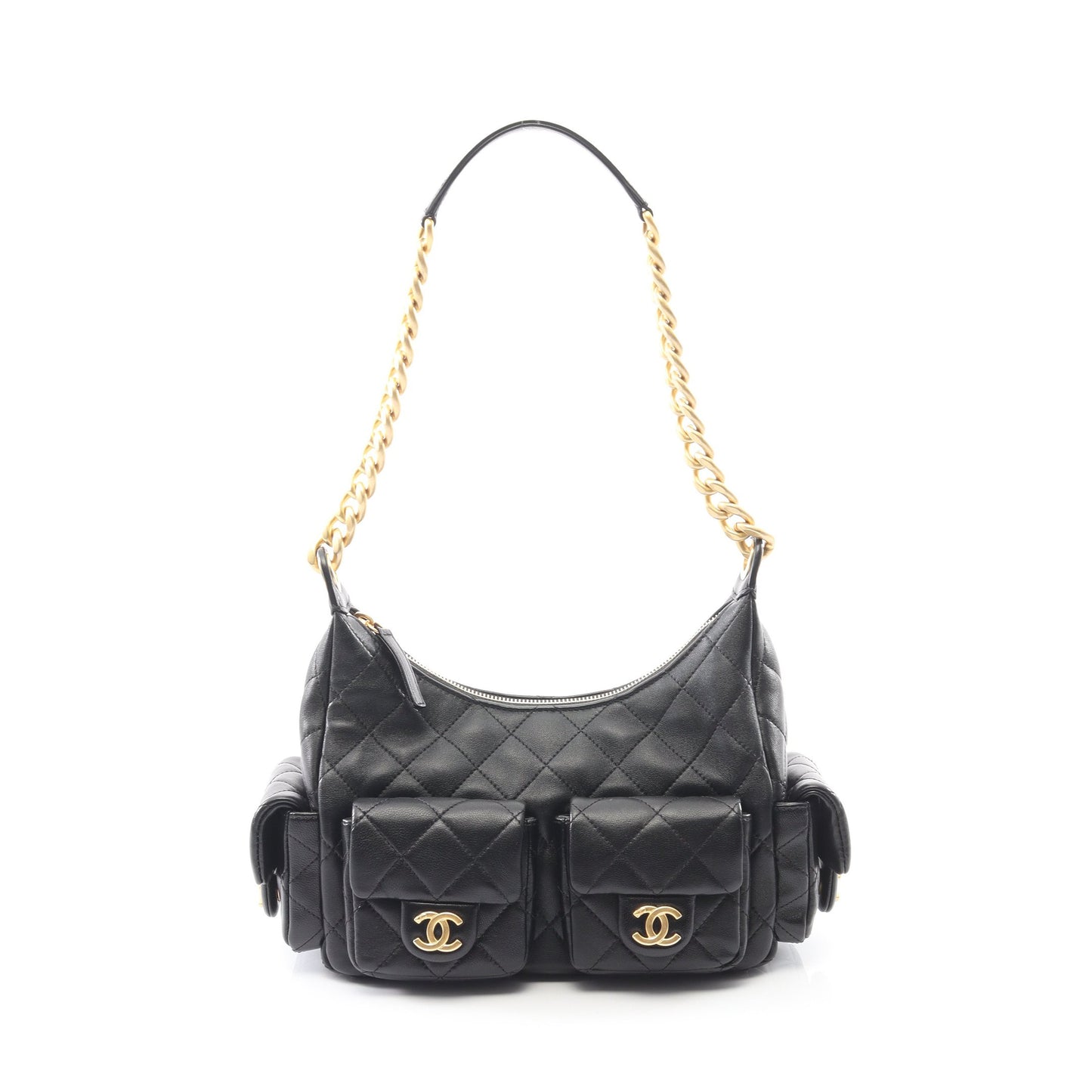 マトラッセ ホーボー ワンショルダーバッグ シャイニーラムスキン ブラック ゴールド金具 シャネル バッグ CHANEL