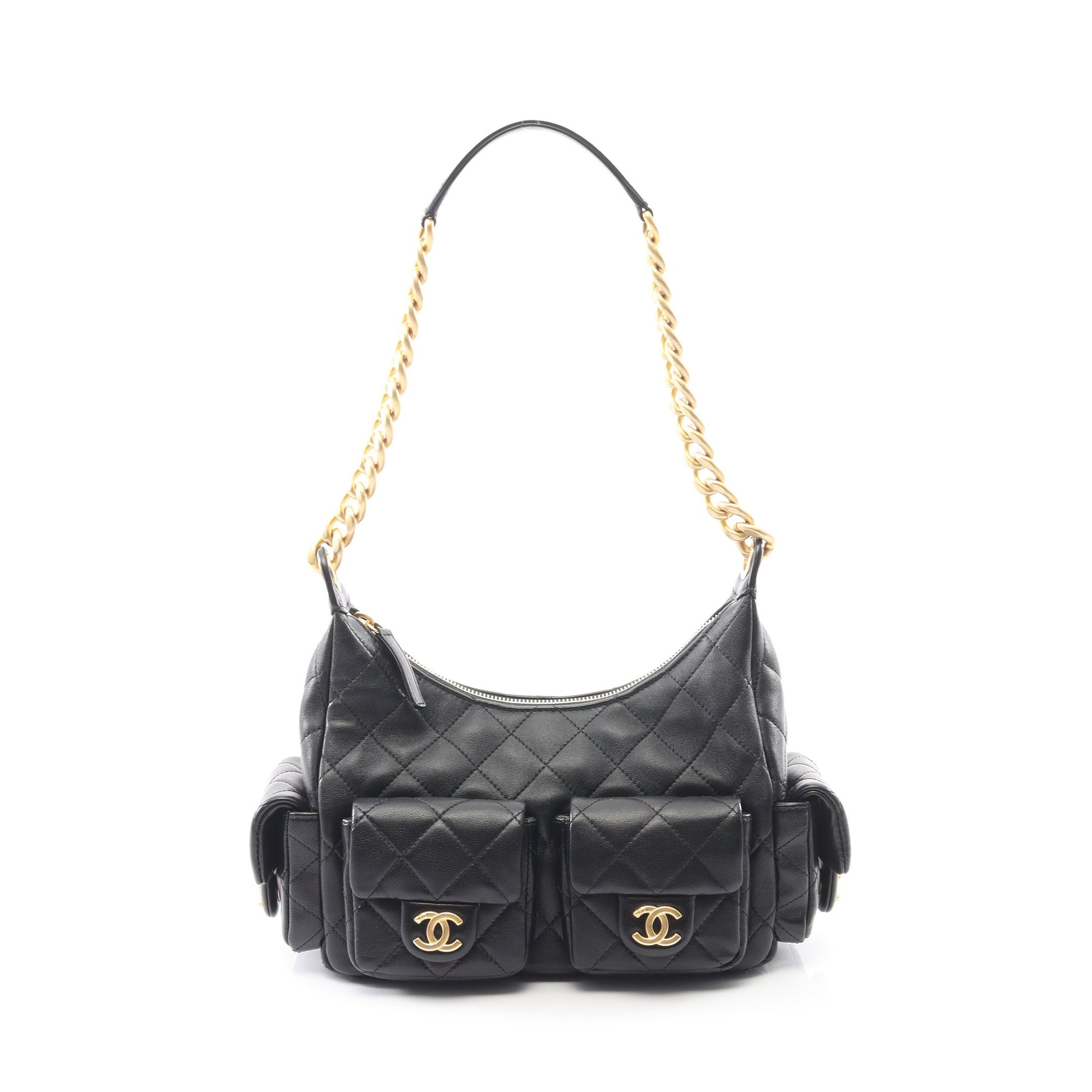マトラッセ ホーボー ワンショルダーバッグ シャイニーラムスキン ブラック ゴールド金具 シャネル バッグ CHANEL