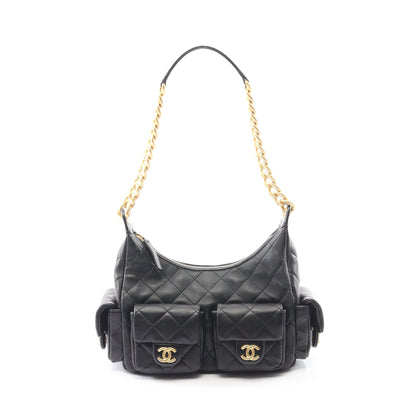 マトラッセ ホーボー ワンショルダーバッグ シャイニーラムスキン ブラック ゴールド金具 シャネル バッグ CHANEL